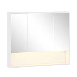 Advwin 90 cm LED Bathroom Mirror Cabinet Wall Mounted Cupboard Storage w/ 3 Doors Shaving Cabinets White