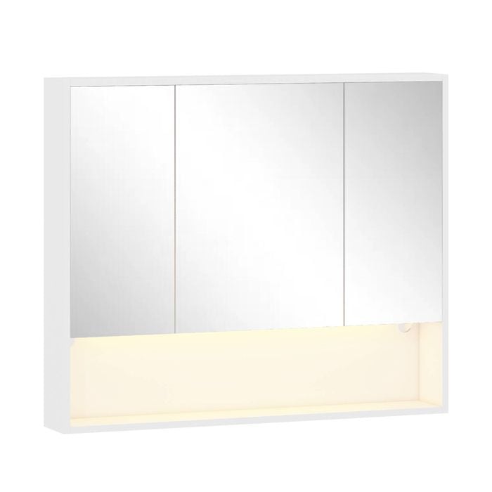 Advwin 90 cm LED Bathroom Mirror Cabinet Wall Mounted Cupboard Storage w/ 3 Doors Shaving Cabinets White