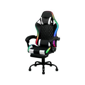 Advwin Gaming Chair With Led Lights, Executive Office Chair With 135° Recline, Racing Computer Chair Black White