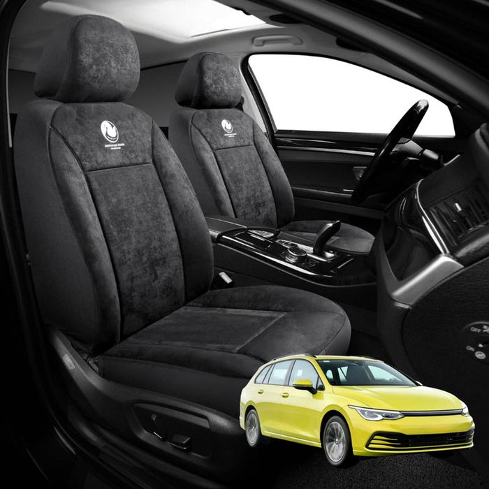 Australian Goose Edition Front Seat Covers for Volkswagen Golf 2021 - Current Hatch/Wagon (MK8) - Suede, Universal Fit - Black