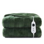 Dreamaker Basketweave Faux Fur Heated Throw Olive - 180x200cm