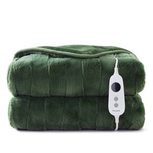 Dreamaker Basketweave Faux Fur Washable Electric Heated Throw Blanket Olive - 180x200cm | Overheat Protection & Auto-Off