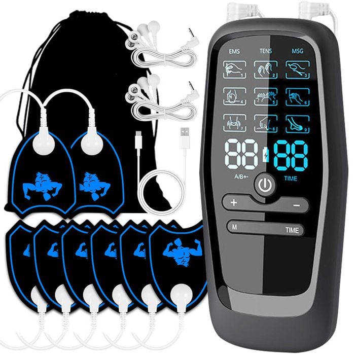 Rechargeable 3-in-1 EMS TENS Microcurrent Muscle Stimulator Massager Device with 9 Mode