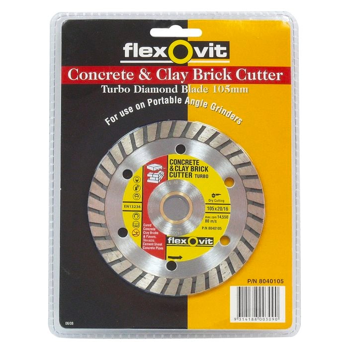 Flexovit 105mm Turbo Diamond Grinder Blade Concrete and Clay Brick Cutter