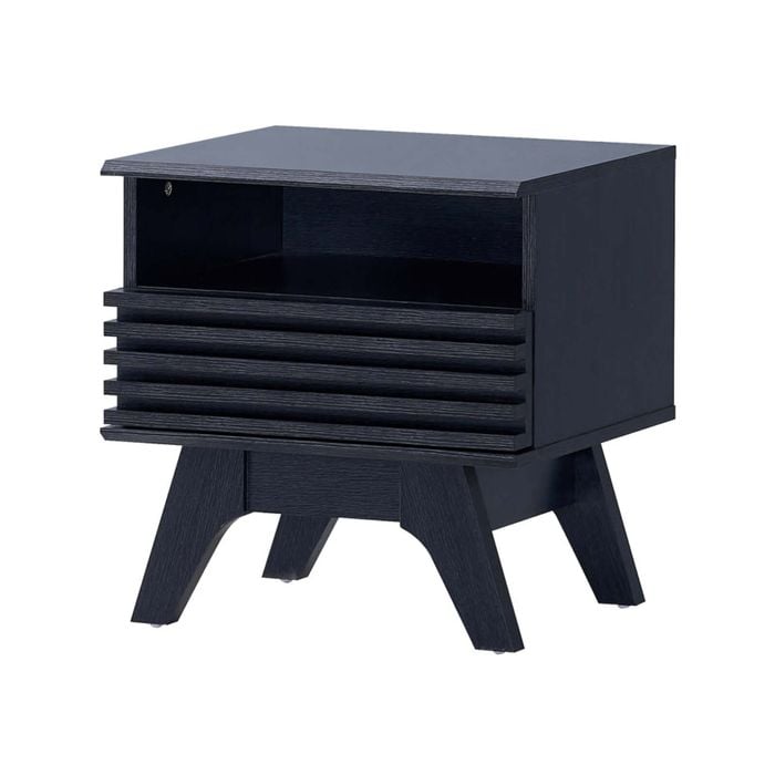 Design Square Camille Wooden Bedside Table Nightstand W/ 1-Drawer Black