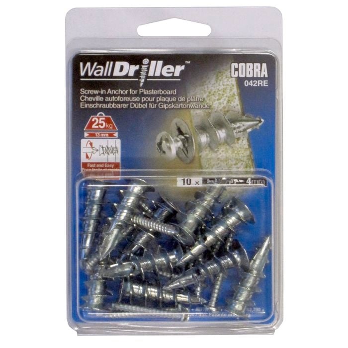Cobra 4mm Wall Driller Zinc Plasterboard Anchors - 10 Pack