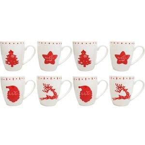 2x 4pc LVD Christmas New Bone China Drinking Mugs Gift Set 5.5x10cm Red/White