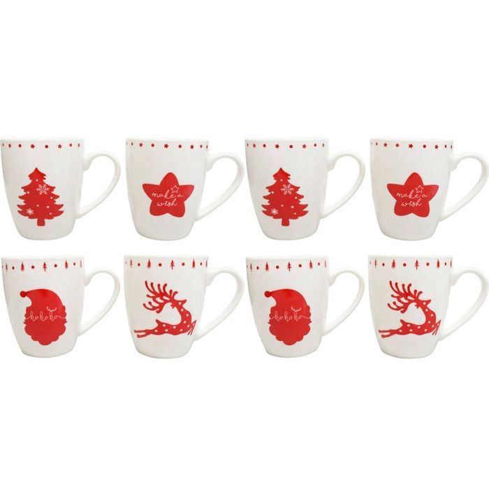2x 4pc LVD Christmas New Bone China Drinking Mugs Gift Set 5.5x10cm Red/White