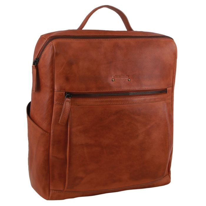 Pierre Cardin Italian Leather Unisex Backpack  w 15" Laptop Insert in Cognac