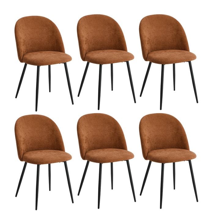Oikiture 6x Dining Chairs Accent Chair Armchair Kitchen Upholstered Linen Orange