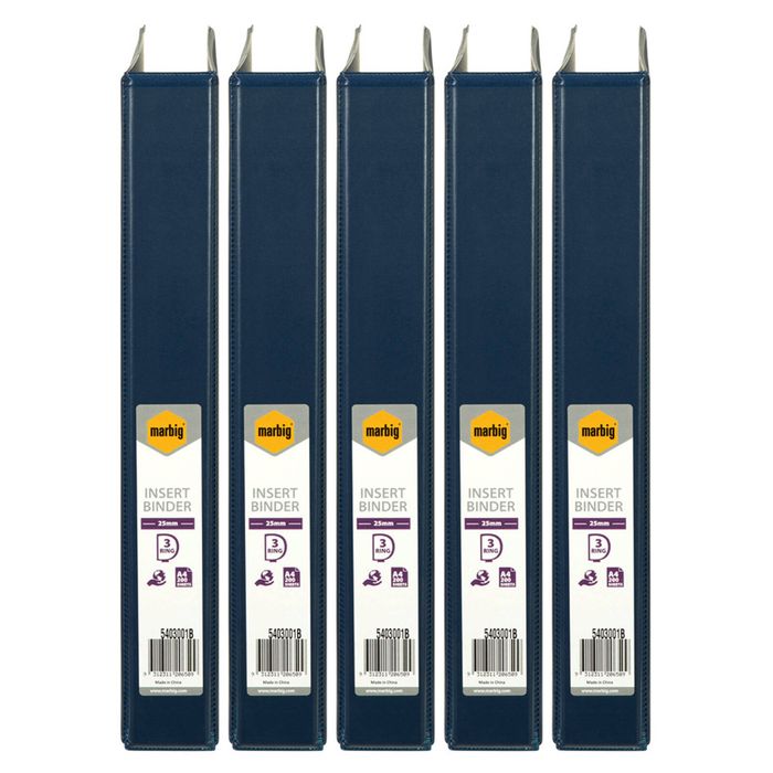 5x Marbig Clearview 3 D-ring Insert Binder A4 File 25mm Document Organiser Blue