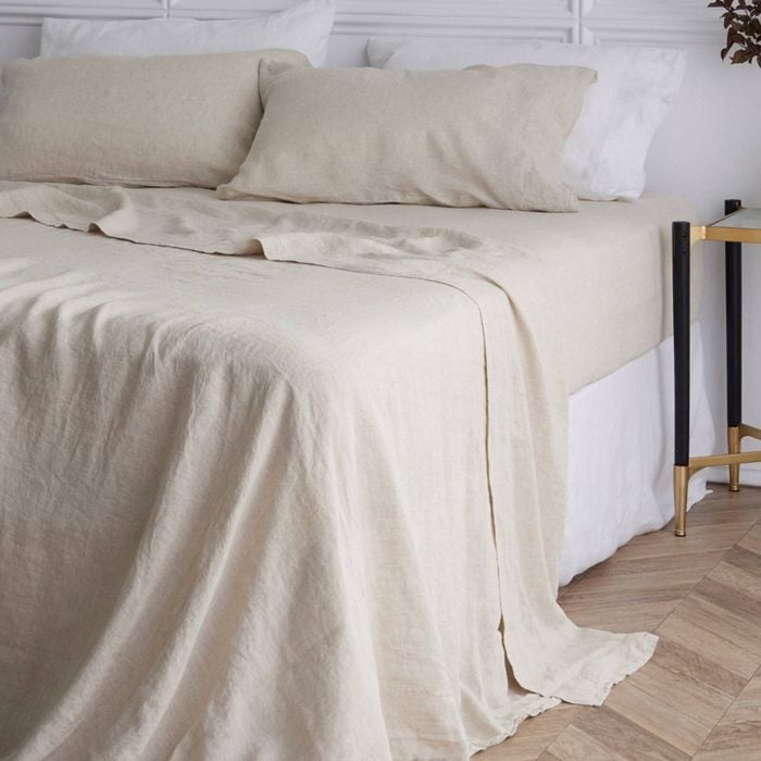 Bedding Co. Flat Sheet 100% French Flax Linen Breathable Natural King Single