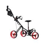 Costway Foldable Pro Golf Club Push Cart Adjustable w/Seat & Scoreboard Bag, Red