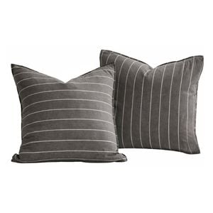 Dreamaker Rumi Washed Cotton Reversible European Pillowcase Twin Pack Graphite With White Stripe