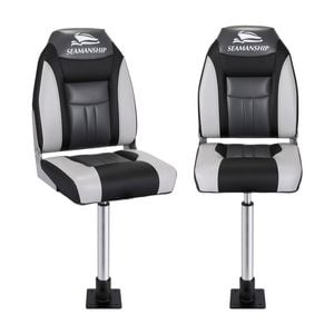 Seamanship 2X Folding Boat Seats with 2X Adjustable Pedestals 55–75cm Marine Seat Swivel Black