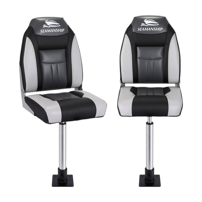 Seamanship 2X Folding Boat Seats with 2X Adjustable Pedestals 55–75cm Marine Seat Swivel Black