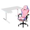 Advwin 140cm White Gaming Desk Rgb Led Light & Gaming Chair With Footrest Led Light Pink