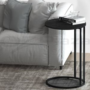 Homfurn C-shape Side Table – Round, 40cm, Black, Industrial Style, 20kg Capacity, Anti-slip Feet