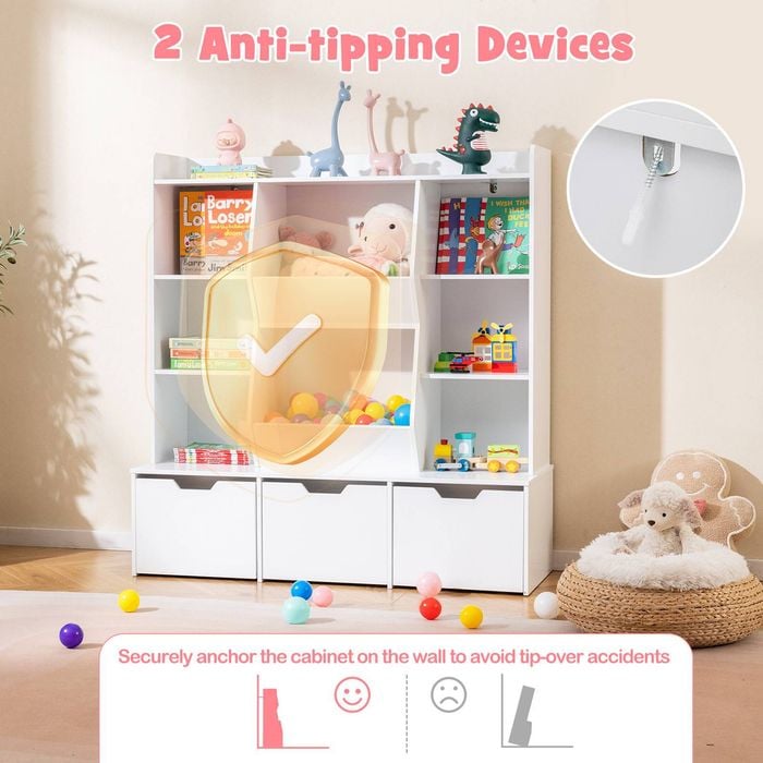 Costway Kids Bookcase Toy Storage Cabinet White