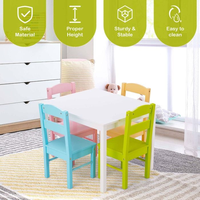 Costway Kids Table & 4 Chairs Set Wooden Activity Desk - Bunnings Australia