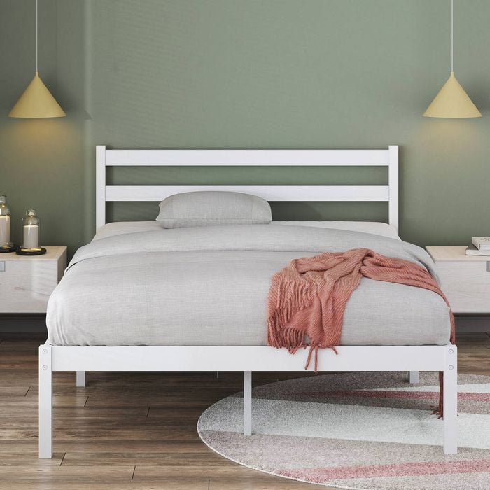 Zinus Single Robin Bed Frame Bamboo Wood Bed Base - White