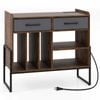 Costway Large Record Player Stand Charging Mid Century Modern Adjustable