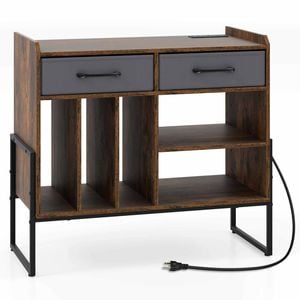 Costway Large Record Player Stand Charging Mid Century Modern Adjustable