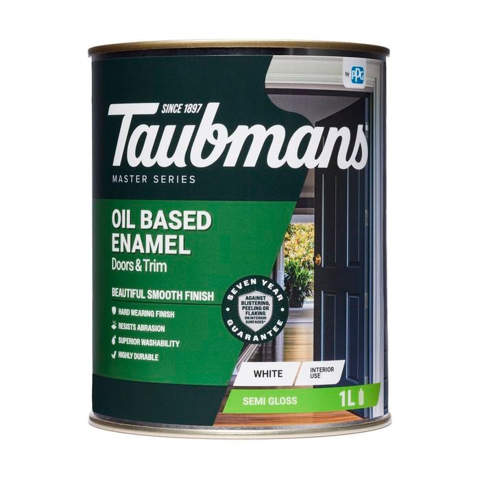 Taubmans 1L White Semi Gloss Oil Based Enamel