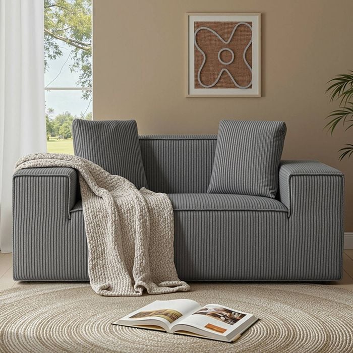Homfurn 164 cm Sofa, corduroy deep-seat design, tool-free assembly, Grey
