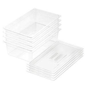 SOGA 1/1 GN Polycarbonate Food Pan 150mm Clear 4 Pack with Lids