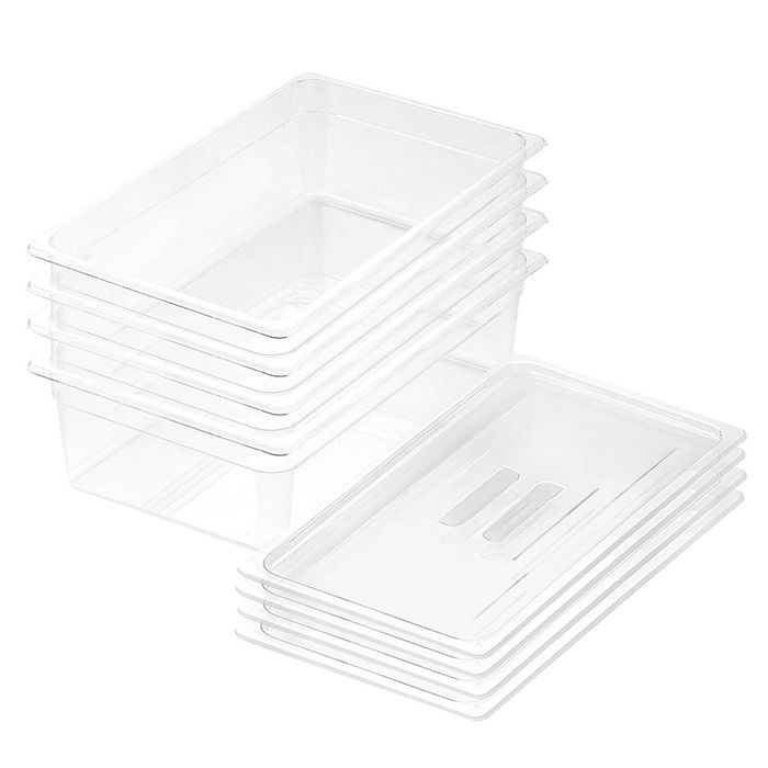 SOGA 1/1 GN Polycarbonate Food Pan 150mm Clear 4 Pack with Lids