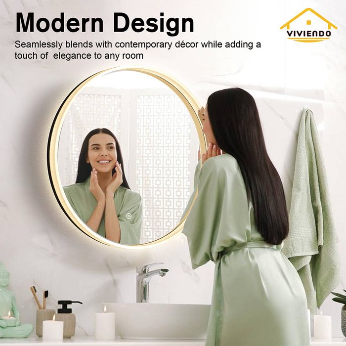 Viviendo 70cm Round LED Wall Mirror Anti-fog Vanity Bathroom Mirrors ...