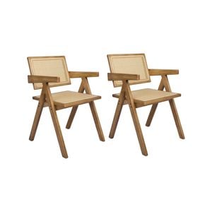 Levede 2x Wicker Dining Chair Rattan Weave Solid wood - Natural