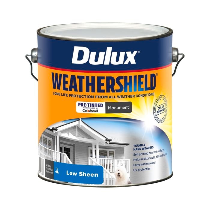 Dulux 4L Monument Low Sheen Weathershield Exterior Paint - 4L