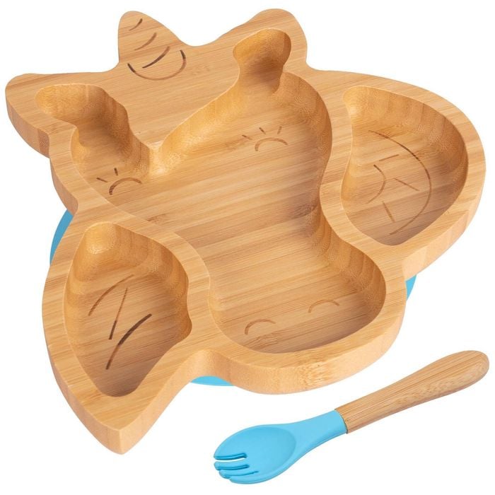 Tiny Ding Bamboo Unicorn Baby Weaning Plate & Fork Set
