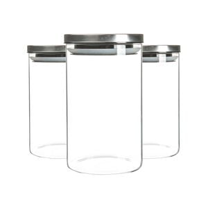 Argon Tableware Glass Storage Jars with Metal Lids - Silicone Seal - 1 Litre - Pack of 3