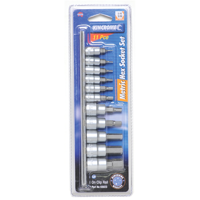 Kincrome 11 Piece 1/4" and 3/8" Drive Metric Hex Socket Set