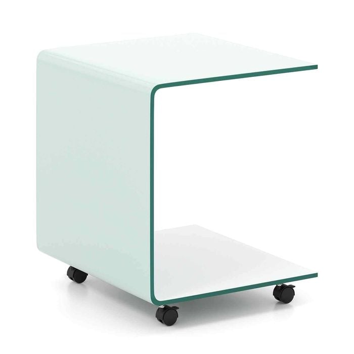 Costway Glass Side Table Mobile Sofa End Table Nightstand White