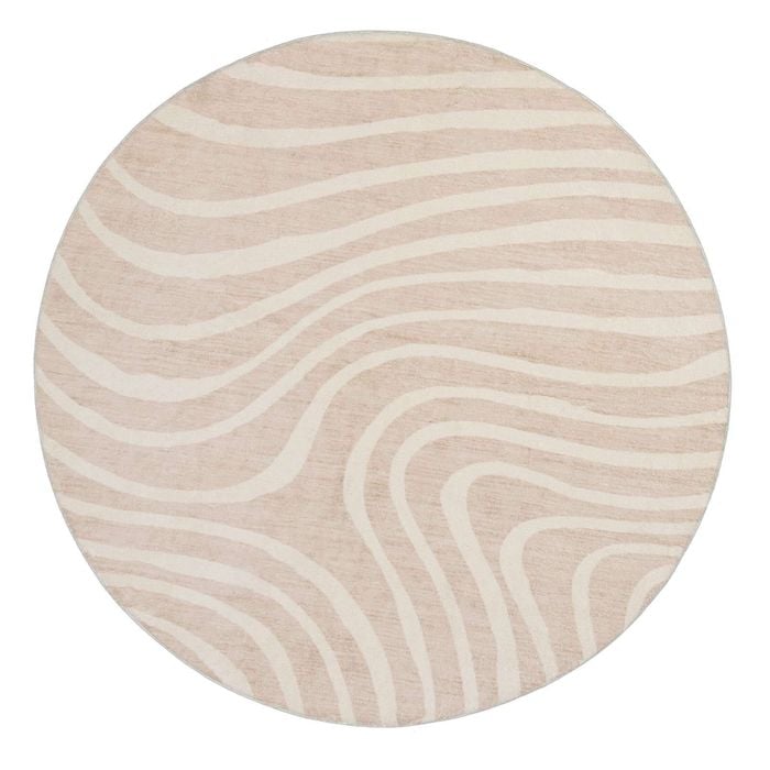 Loopsie-200cm X 200cm-glis Ivory And Beige Lines Washable Round Rug