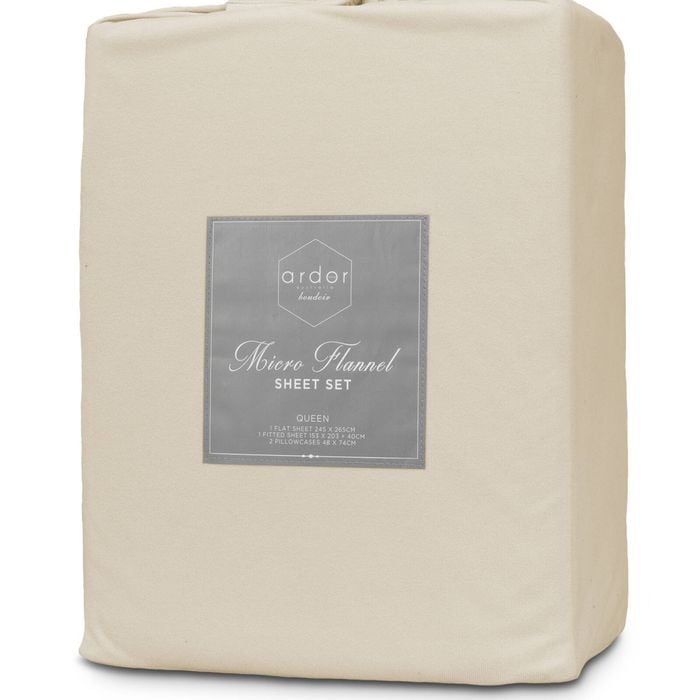 Ardor Boudior Micro Flannel Sheet Set Mega King Bed Latte