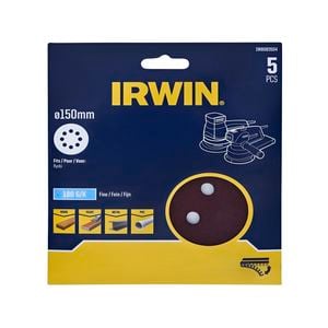 IRWIN 150mm 180 Grit 8 Holes Quick Fit Random Orbital Sanding Disc - 5 Pack