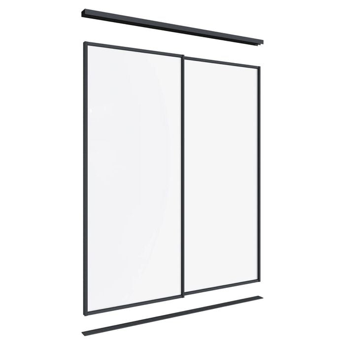 Lugna 2100 x 1201-1800mm Black Optiglass Panels Wardrobe Double Sliding Doors