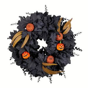 Lifebay Halloween Black Pumpkin Maple Leaf Door Wreath