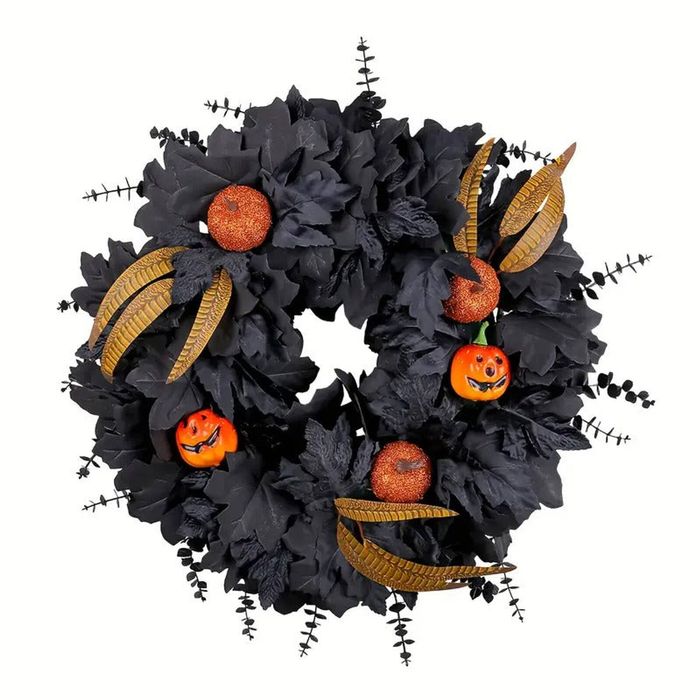 Lifebay Halloween Black Pumpkin Maple Leaf Door Wreath