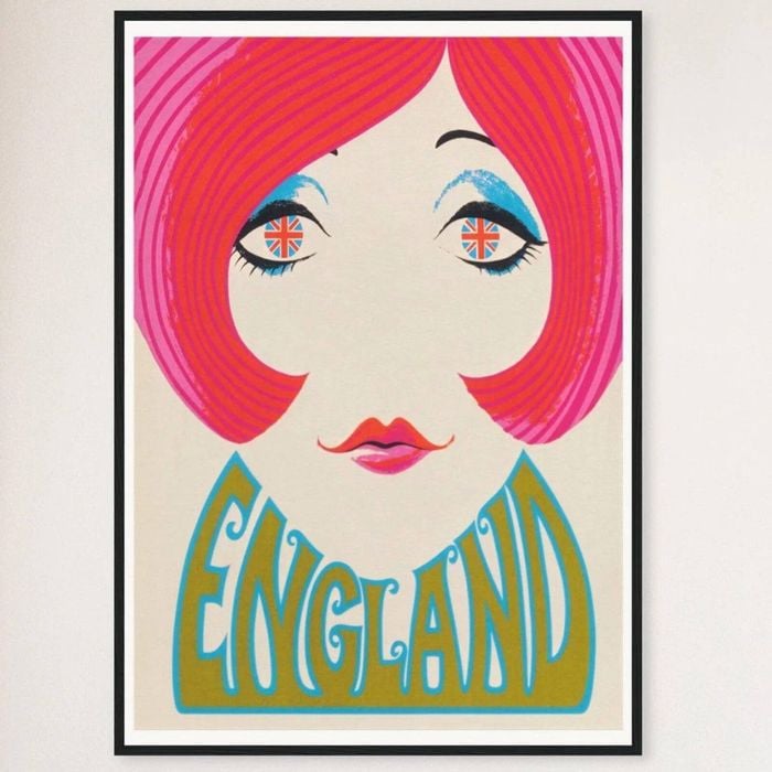 Galrie England Groovy Girl Vintage Poster - Retro 1960s Art for Home Decor, Black Frame, 70 x 100cm (28 x 40inch)