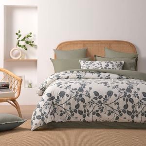 Dreamaker Felicity 100% Cotton Reversible Quilt Cover Set Sage Double Bed