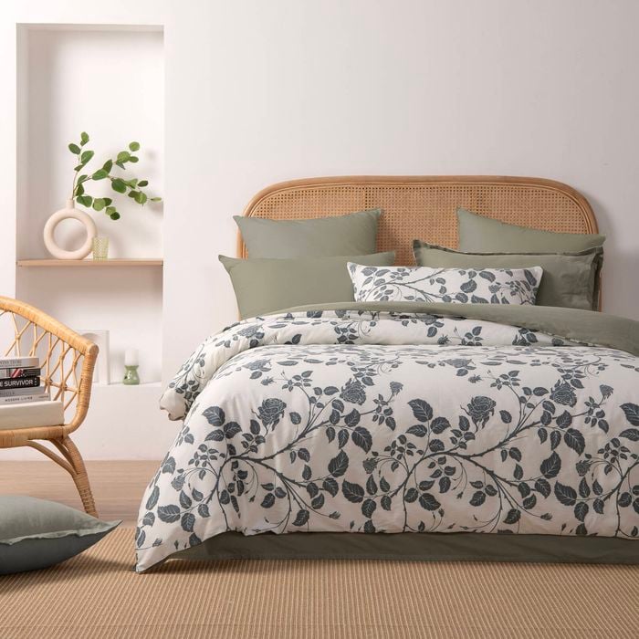 Dreamaker Felicity 100% Cotton Reversible Quilt Cover Set Sage Double Bed