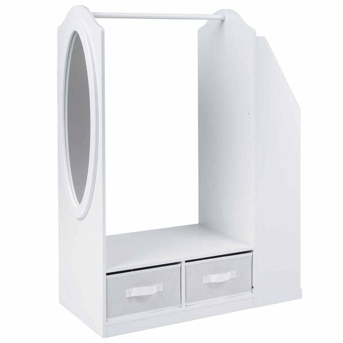 Costway Kid Wardrobe Clothes Rack Mirror Dress Armoire Bookshelf White