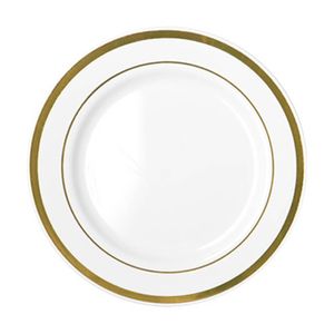 24x 6pc Partyware Heavy Duty Lunch Plates Set W/ Gold Lining 190mm White