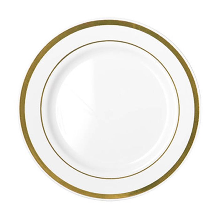 24x 6pc Partyware Heavy Duty Lunch Plates Set W/ Gold Lining 190mm White
